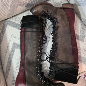 Freebird Lace Up Boots - Black and Burgundy